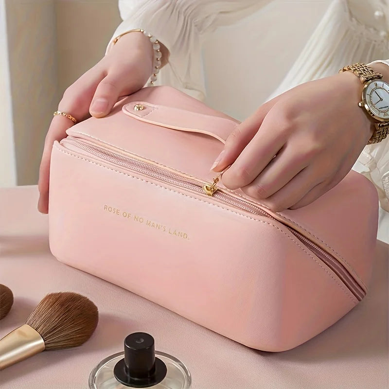 PU Leather Makeup Bag – Spacious Travel Cosmetic Organiser with Zipper Closure, Stylish & Durable