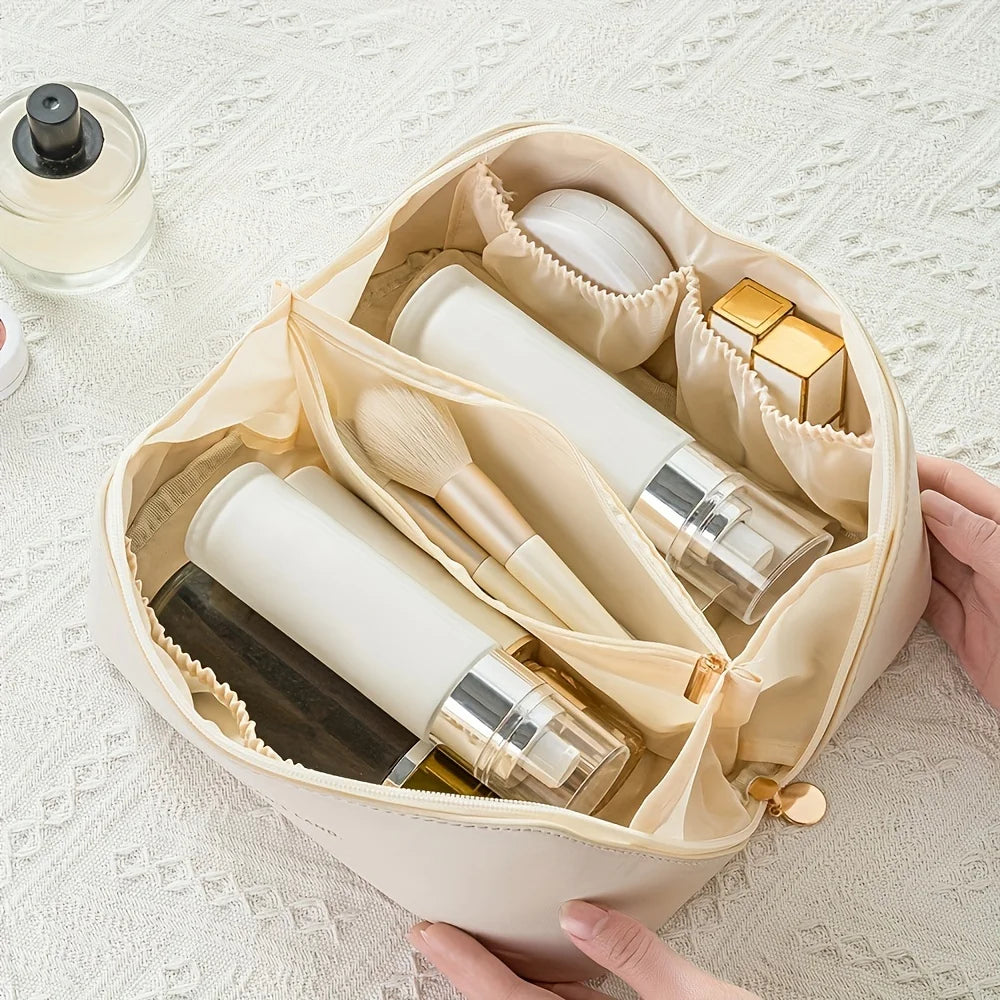 PU Leather Makeup Bag – Spacious Travel Cosmetic Organiser with Zipper Closure, Stylish & Durable