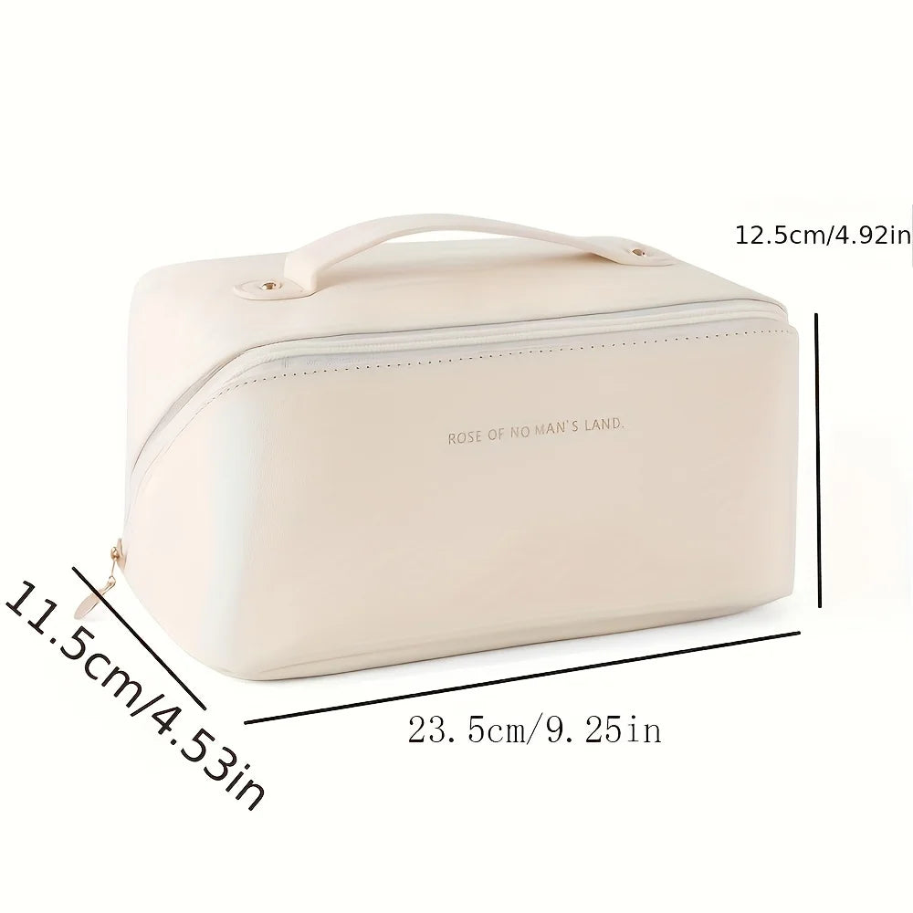 PU Leather Makeup Bag – Spacious Travel Cosmetic Organiser with Zipper Closure, Stylish & Durable