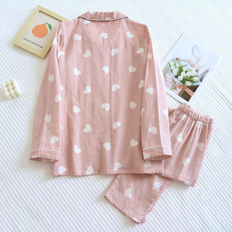 2026 New Spring and Autumn Pajama Set Women's 100% Cotton Long Sleeve Pants Two Piece Love Lovely Sweet Home Furnishing Set