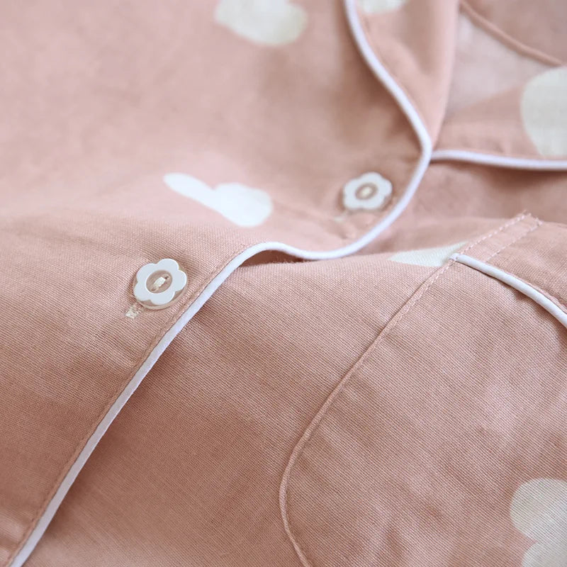 2026 New Spring and Autumn Pajama Set Women's 100% Cotton Long Sleeve Pants Two Piece Love Lovely Sweet Home Furnishing Set