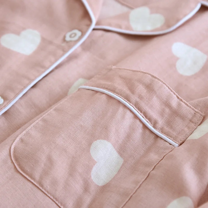 2026 New Spring and Autumn Pajama Set Women's 100% Cotton Long Sleeve Pants Two Piece Love Lovely Sweet Home Furnishing Set