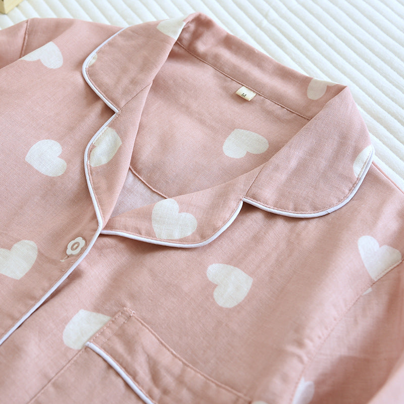 2026 New Spring and Autumn Pajama Set Women's 100% Cotton Long Sleeve Pants Two Piece Love Lovely Sweet Home Furnishing Set