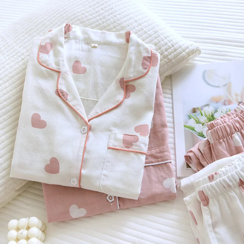 2026 New Spring and Autumn Pajama Set Women's 100% Cotton Long Sleeve Pants Two Piece Love Lovely Sweet Home Furnishing Set