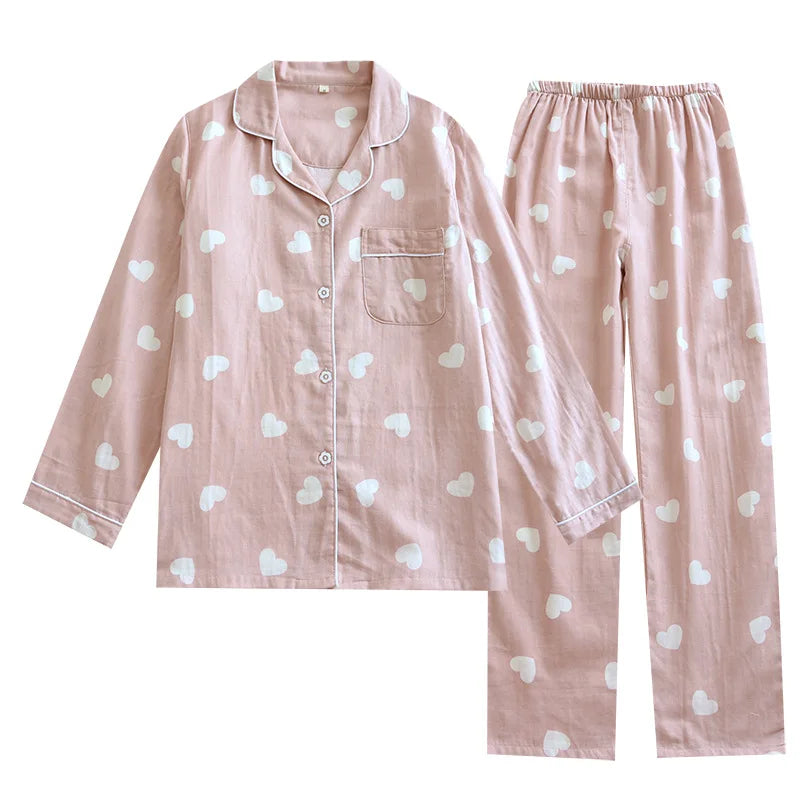 2026 New Spring and Autumn Pajama Set Women's 100% Cotton Long Sleeve Pants Two Piece Love Lovely Sweet Home Furnishing Set