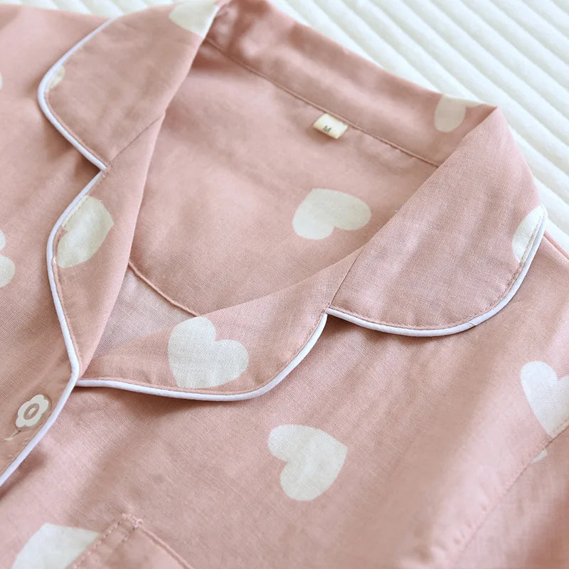 2026 New Spring and Autumn Pajama Set Women's 100% Cotton Long Sleeve Pants Two Piece Love Lovely Sweet Home Furnishing Set