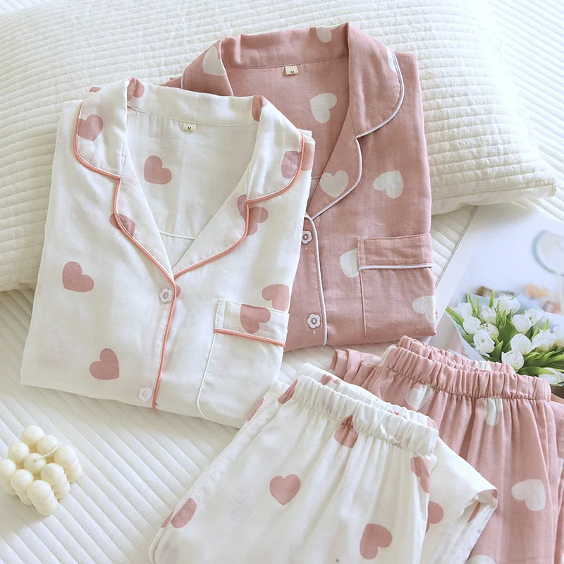 2026 New Spring and Autumn Pajama Set Women's 100% Cotton Long Sleeve Pants Two Piece Love Lovely Sweet Home Furnishing Set